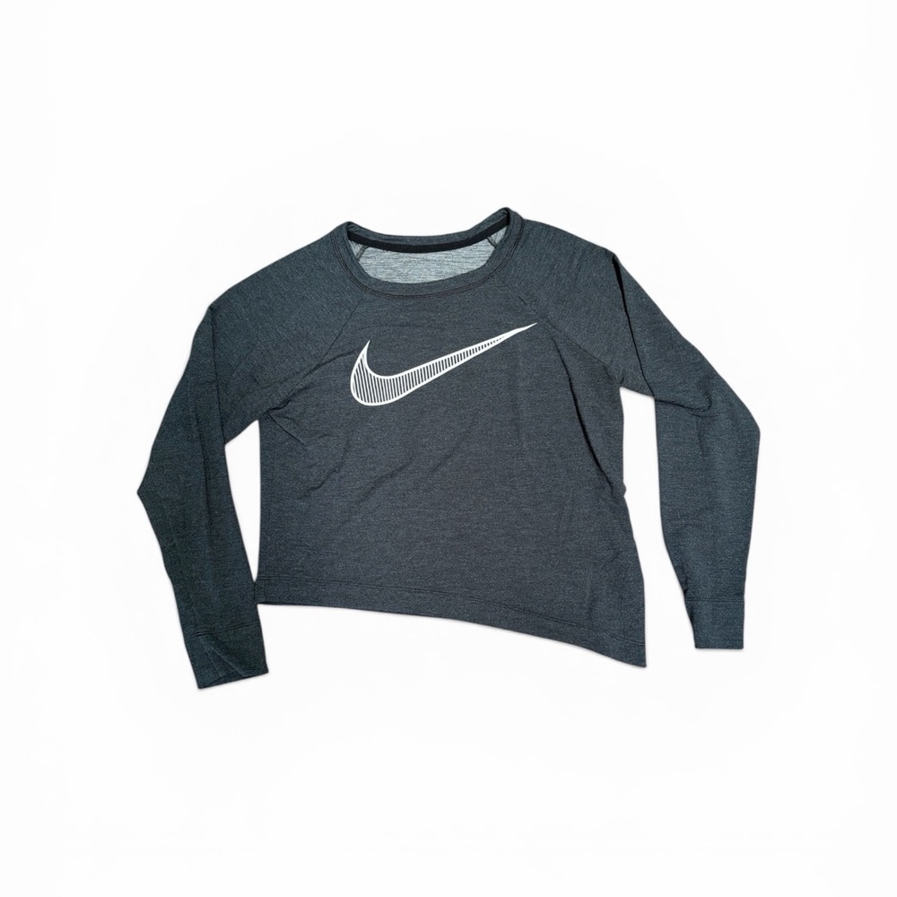 Women’s Nike Dark Charcoal Cropped Long-Sleeve Sweatshirt with White Swoosh